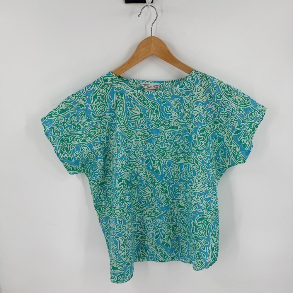 Vintage Jessica Michelle Paisley Print Dolman Sleeve Pullover Blouse Green Sz L‎
